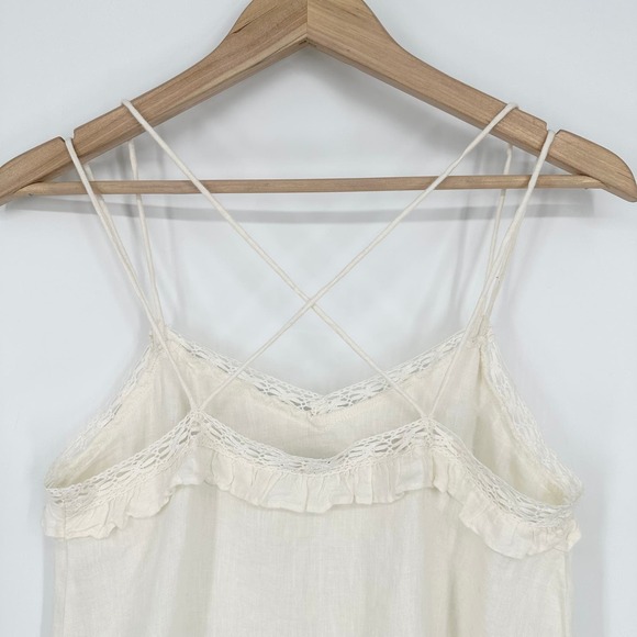 ZARA 100% Linen Cami Ruffle Lace Sleeveless Strappy V neck Tank Top, White - Picture 10 of 13
